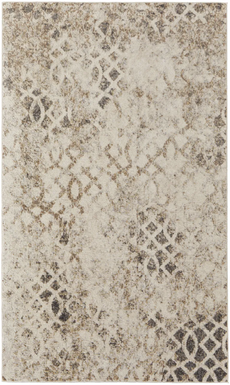 Ivory And Gray Abstract Power Loom Distressed Area Rug Photo 1