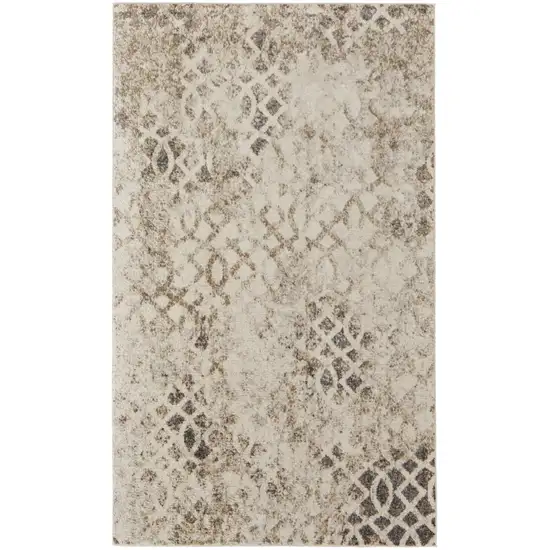 Ivory And Gray Abstract Power Loom Distressed Area Rug Photo 1