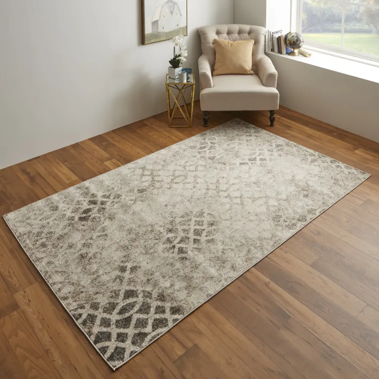 Ivory And Gray Abstract Power Loom Distressed Area Rug Photo 5