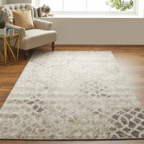 Ivory And Gray Abstract Power Loom Distressed Area Rug Photo 6