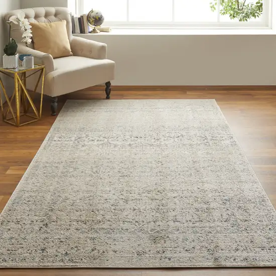 Ivory And Gray Abstract Power Loom Distressed Area Rug Photo 6