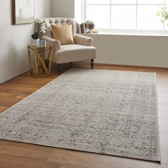 Ivory And Gray Abstract Power Loom Distressed Area Rug Photo 7