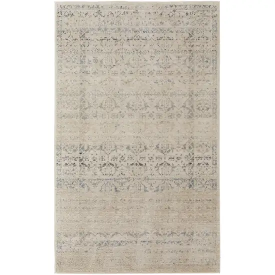 Ivory And Gray Abstract Power Loom Distressed Area Rug Photo 1