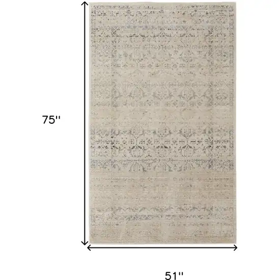 Ivory And Gray Abstract Power Loom Distressed Area Rug Photo 10