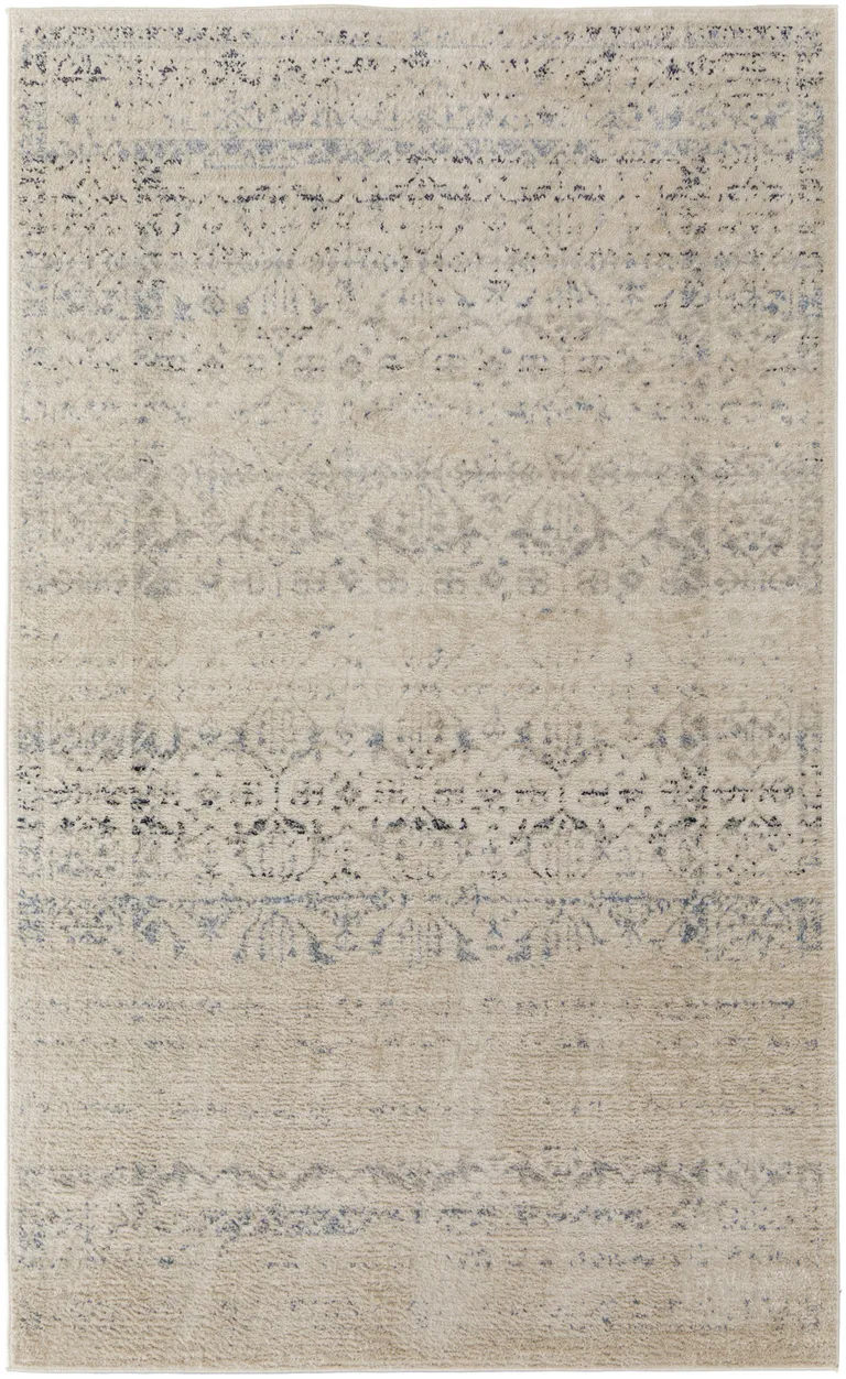 Ivory And Gray Abstract Power Loom Distressed Area Rug Photo 1