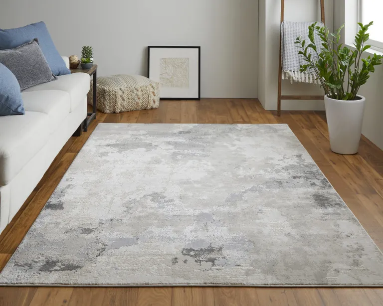 Ivory And Gray Abstract Stain Resistant Area Rug Photo 3