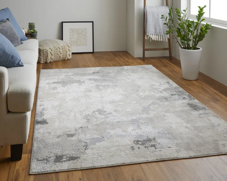 Ivory And Gray Abstract Stain Resistant Area Rug Photo 4