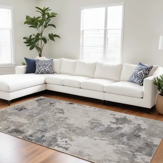 Ivory And Gray Abstract Stain Resistant Area Rug Photo 1