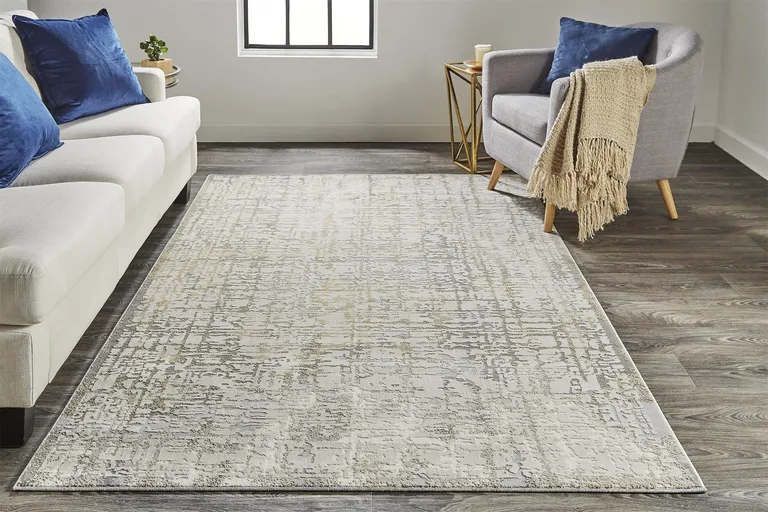 Ivory And Gray Abstract Stain Resistant Area Rug Photo 5