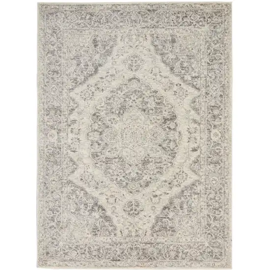 Ivory And Gray Floral Medallion Distressed Area Rug Photo 2