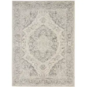 Photo of Ivory And Gray Floral Medallion Distressed Area Rug