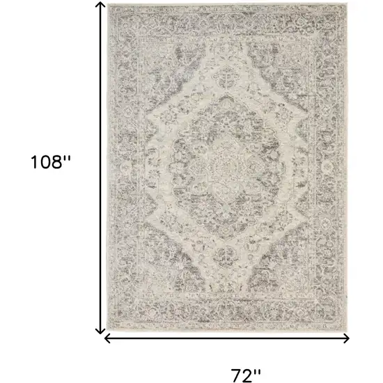 Ivory And Gray Floral Medallion Distressed Area Rug Photo 3