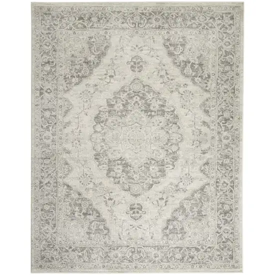 Ivory And Gray Floral Medallion Distressed Area Rug Photo 2