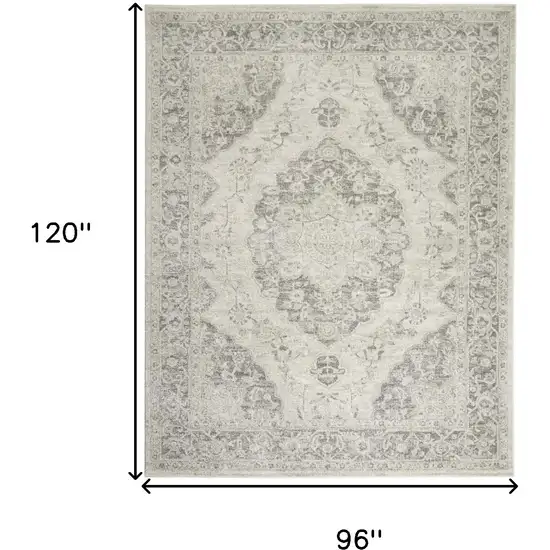 Ivory And Gray Floral Medallion Distressed Area Rug Photo 3