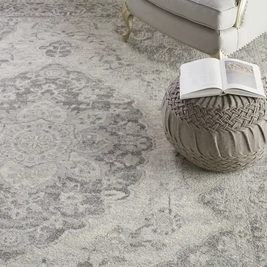 Ivory And Gray Floral Medallion Distressed Area Rug Photo 8