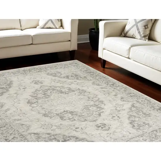 Ivory And Gray Floral Medallion Distressed Area Rug Photo 1