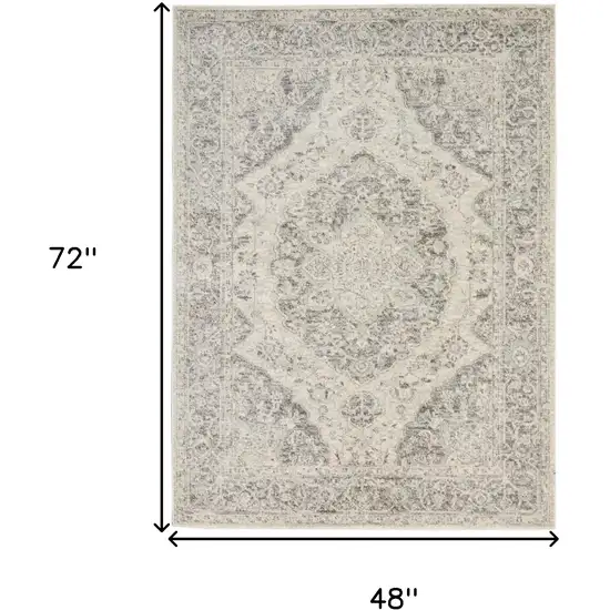 Ivory And Gray Floral Medallion Distressed Area Rug Photo 3