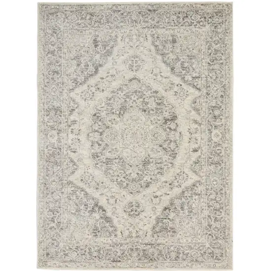 Ivory And Gray Floral Medallion Distressed Area Rug Photo 2