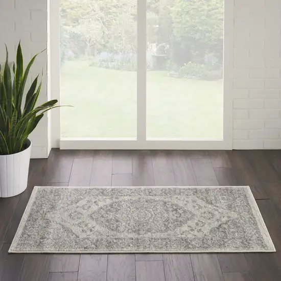 Ivory And Gray Floral Medallion Distressed Area Rug Photo 8