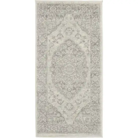 Ivory And Gray Floral Medallion Distressed Area Rug Photo 2