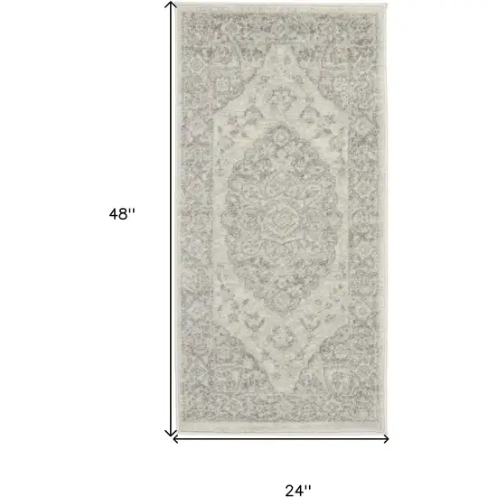 Ivory And Gray Floral Medallion Distressed Area Rug Photo 3