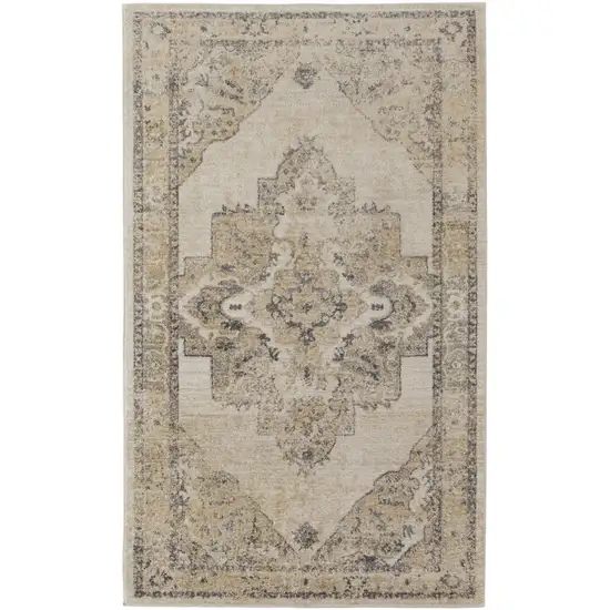 Ivory And Gray Floral Power Loom Distressed Area Rug Photo 1