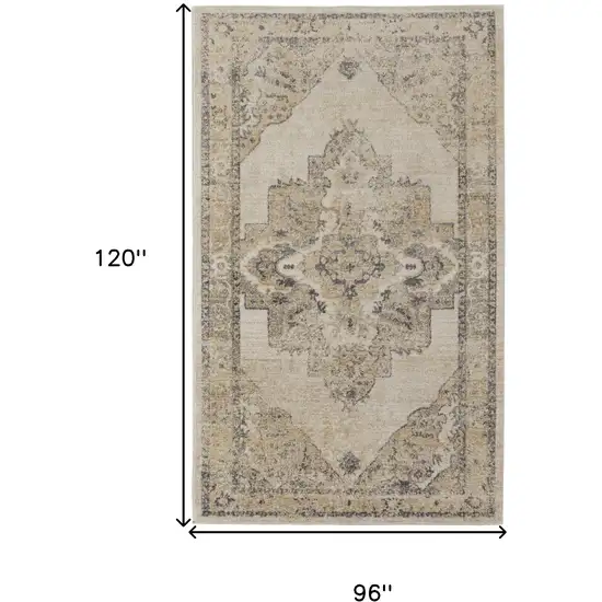 Ivory And Gray Floral Power Loom Distressed Area Rug Photo 10