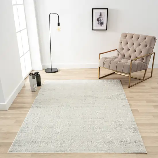 Ivory And Gray Floral Power Loom Distressed Stain Resistant Area Rug Photo 6