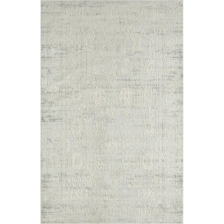 Ivory And Gray Floral Power Loom Distressed Stain Resistant Area Rug Photo 1