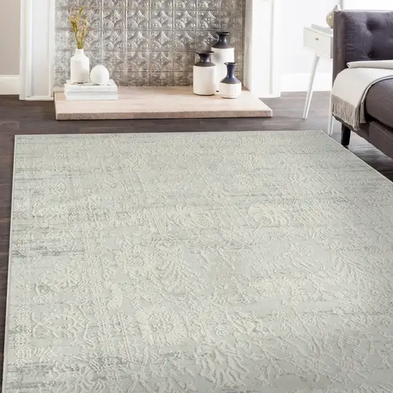 Ivory And Gray Floral Power Loom Distressed Stain Resistant Area Rug Photo 7