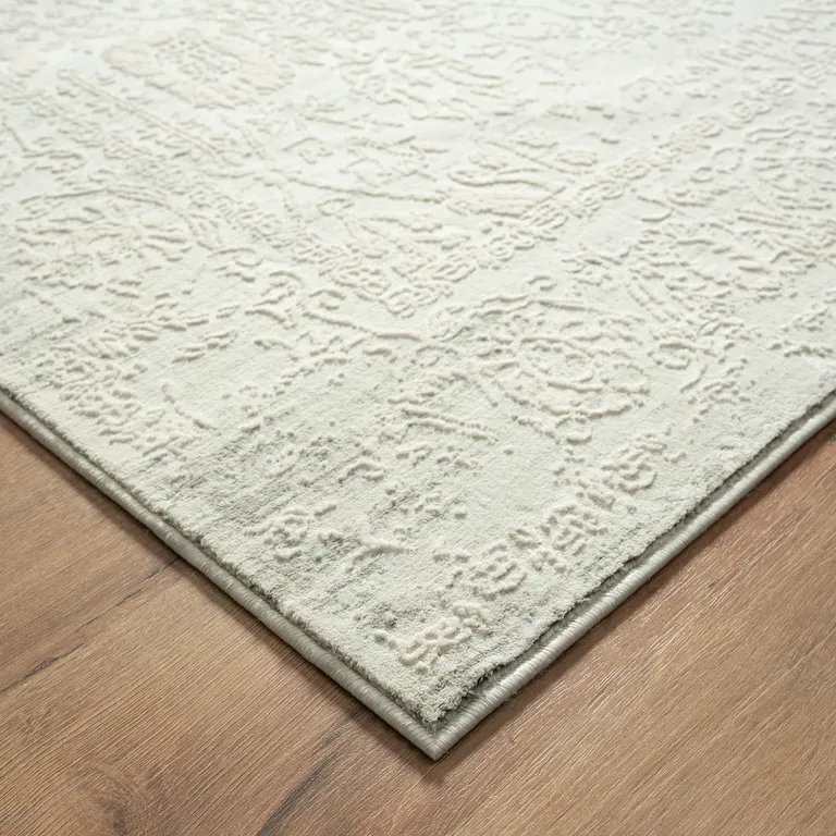 Ivory And Gray Floral Power Loom Distressed Stain Resistant Area Rug Photo 5