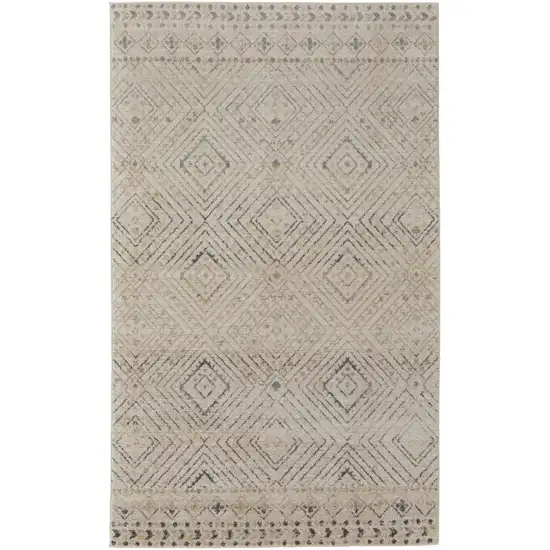 Ivory And Gray Geometric Power Loom Distressed Area Rug Photo 1