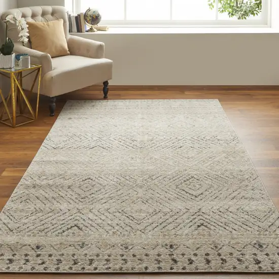 Ivory And Gray Geometric Power Loom Distressed Area Rug Photo 3