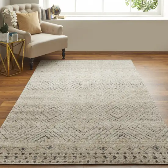 Ivory And Gray Geometric Power Loom Distressed Area Rug Photo 6