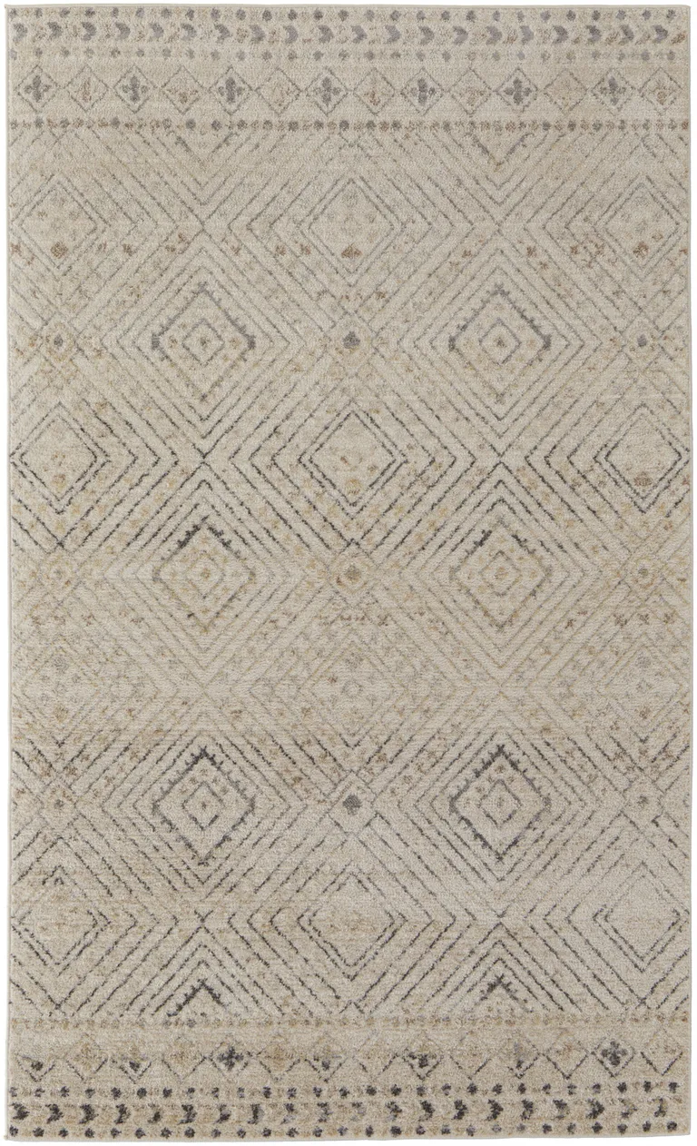 Ivory And Gray Geometric Power Loom Distressed Area Rug Photo 1