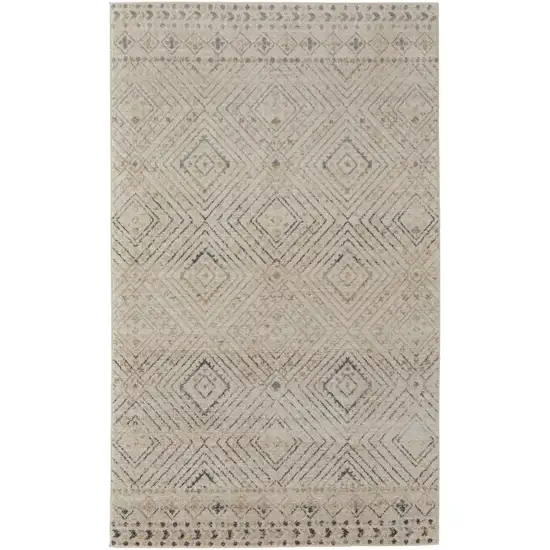 Ivory And Gray Geometric Power Loom Distressed Area Rug Photo 1