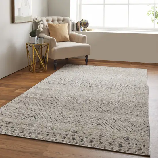 Ivory And Gray Geometric Power Loom Distressed Area Rug Photo 7