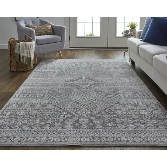 Ivory And Gray Geometric Power Loom Distressed Stain Resistant Area Rug Photo 7