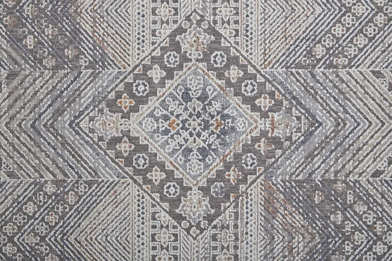 Ivory And Gray Geometric Power Loom Distressed Stain Resistant Area Rug Photo 1