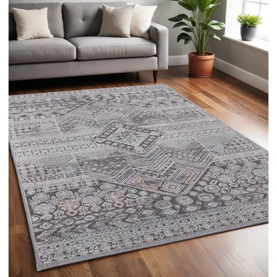 Gray and Ivory Geometric Power Loom Distressed Area Rug Photo 1