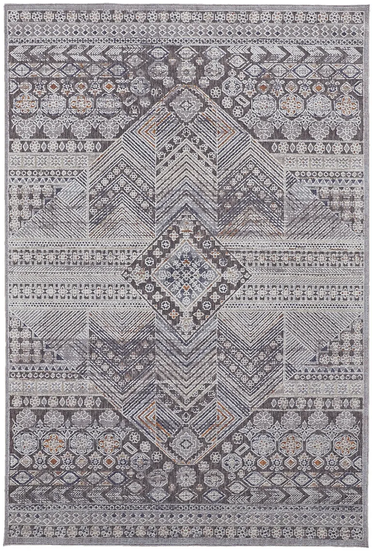 Ivory And Gray Geometric Power Loom Distressed Stain Resistant Area Rug Photo 5