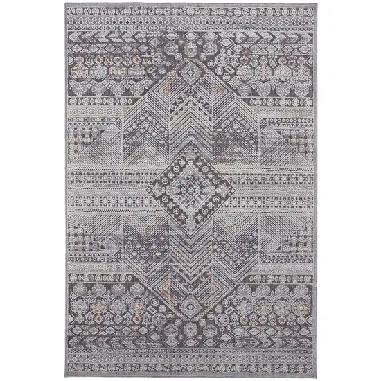 Ivory And Gray Geometric Power Loom Distressed Stain Resistant Area Rug Photo 1