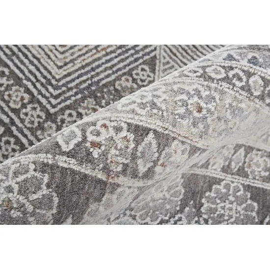 Ivory And Gray Geometric Power Loom Distressed Stain Resistant Area Rug Photo 9