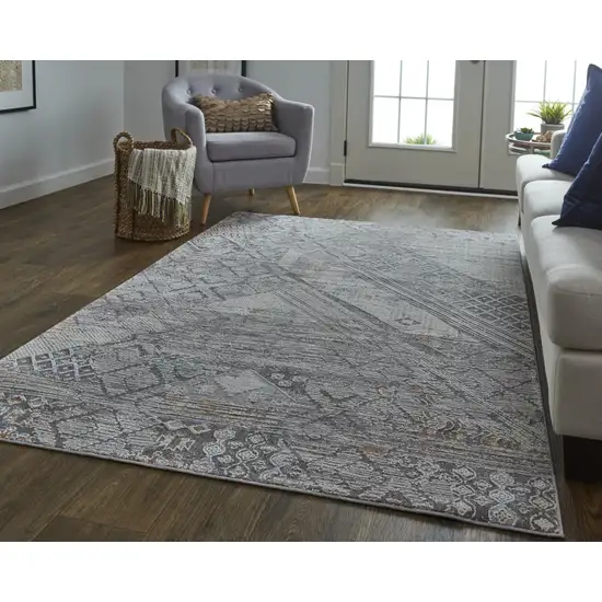 Ivory And Gray Geometric Power Loom Distressed Stain Resistant Area Rug Photo 7