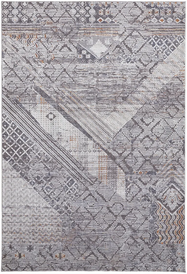 Ivory And Gray Geometric Power Loom Distressed Stain Resistant Area Rug Photo 1