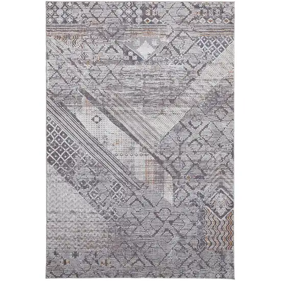 Ivory And Gray Geometric Power Loom Distressed Stain Resistant Area Rug Photo 9