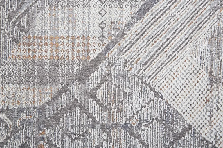 Ivory And Gray Geometric Power Loom Distressed Stain Resistant Area Rug Photo 4