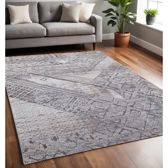 Gray and Ivory Geometric Power Loom Distressed Area Rug Photo 1