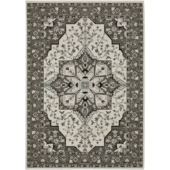 Ivory And Gray Medallion Area Rug With Fringe Photo 2