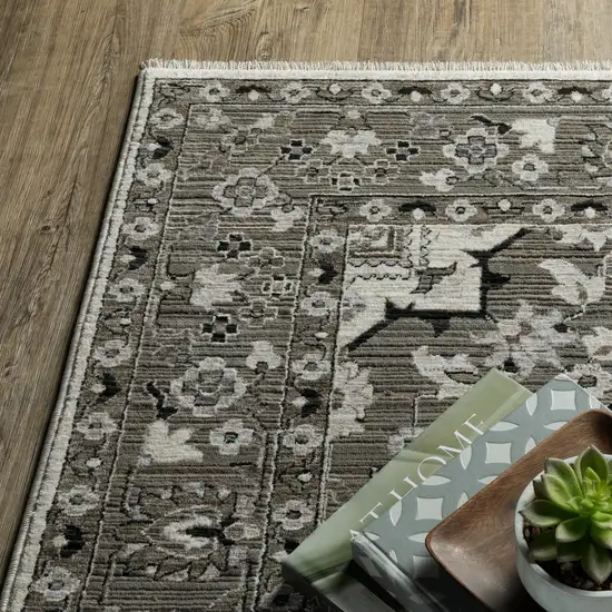 Ivory And Gray Medallion Area Rug With Fringe Photo 6